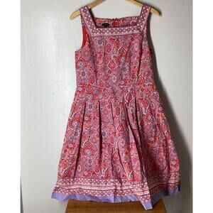 Talbots Dress Size 10 Sleeveless Floral Below Knee Pockets Zip Cotton